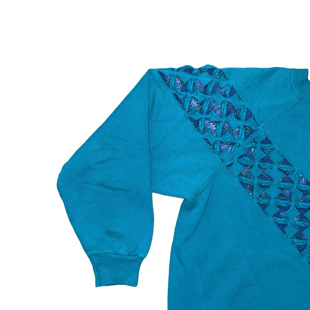 vintage 90s turquoise oversized baggy crewneck granny sweatshirt sweater - Picture 2 of 6